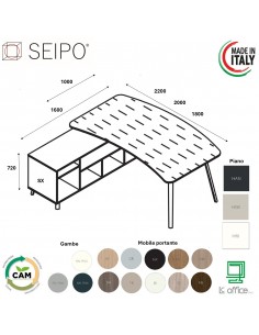 VERTEX scrivania ELEGANTE piano sagomato in HPL con mobile portante Seipo P. 1000 - VX.0216 17 18 VX.0036 SX
