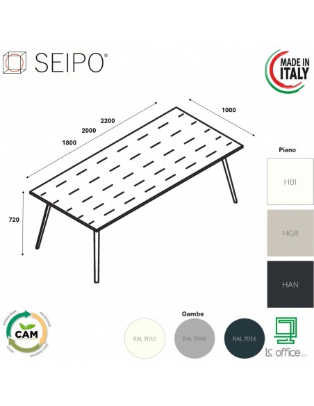 VERTEX tavolo riunione ELEGANTE piano in HPL LINEARE Seipo P. 1000 - VX.0256 57 58