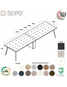 VERTEX Tavolo riunione 2 PEZZI piano in HPL LINEARE Seipo P. 1000 - VX.0261 62 63 64 65