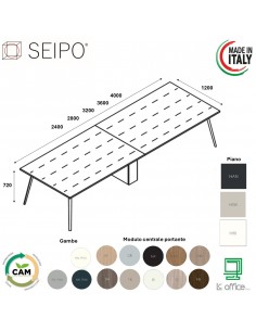 VERTEX Tavolo riunione 2 PEZZI piano in HPL LINEARE Seipo P. 1200 - VX.0281 82 83 84 85