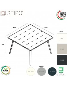 VERTEX tavolo riunione ELEGANTE piano quadrato in HPL LINEARE Seipo P. 1200 - VX.0296
