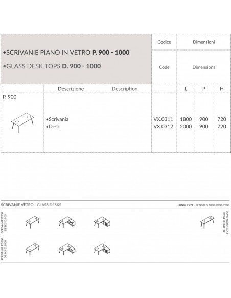 VERTEX scrivania piano in VETRO Seipo P. 900 - VX.0311 12 SCHEDA