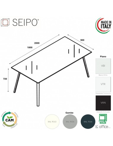 VERTEX scrivania piano in VETRO Seipo P. 900 - VX.0311 12
