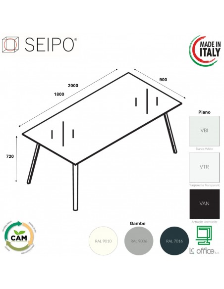 VERTEX scrivania piano in VETRO Seipo P. 900 - VX.0311 12