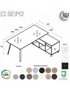 VERTEX scrivania DIREZIONALE in VETRO Seipo P. 900 con mobile portante - VX.0316 17 VX.0036