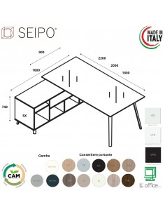 VERTEX scrivania DIREZIONALE in VETRO Seipo P. 900 con mobile portante - VX.0316 17 VX.0036 SX