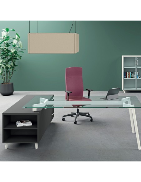 VERTEX scrivania DIREZIONALE in VETRO Seipo P. 900 con mobile portante - VX.0316 17 VX.0041 DX IMG 1