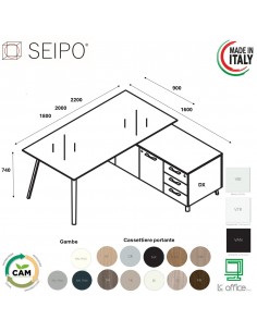VERTEX scrivania DIREZIONALE in VETRO Seipo P. 900 con mobile portante - VX.0316 17 VX.0041 DX