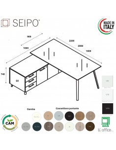 VERTEX scrivania DIREZIONALE in VETRO Seipo P. 900 con mobile portante - VX.0316 17 VX.0041 SX