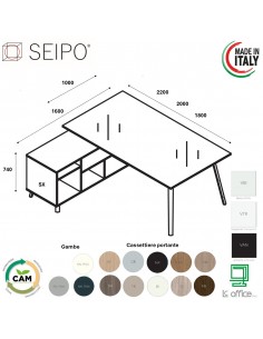 VERTEX scrivania DIREZIONALE in VETRO Seipo P. 1000 con mobile portante - VX.0306 07 VX.0036 SX