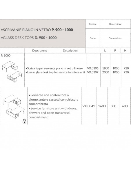 copy of VERTEX scrivania DIREZIONALE in VETRO Seipo P. 1000 con mobile portante - VX.0306 07 VX.0041 DX