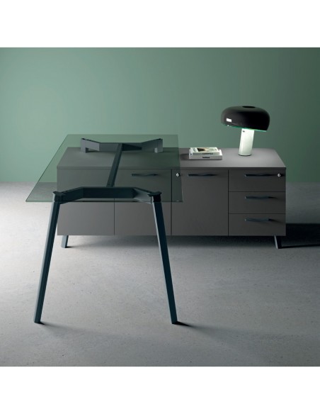 copy of VERTEX scrivania DIREZIONALE in VETRO Seipo P. 1000 con mobile portante - VX.0306 07 VX.0041 DX IMG