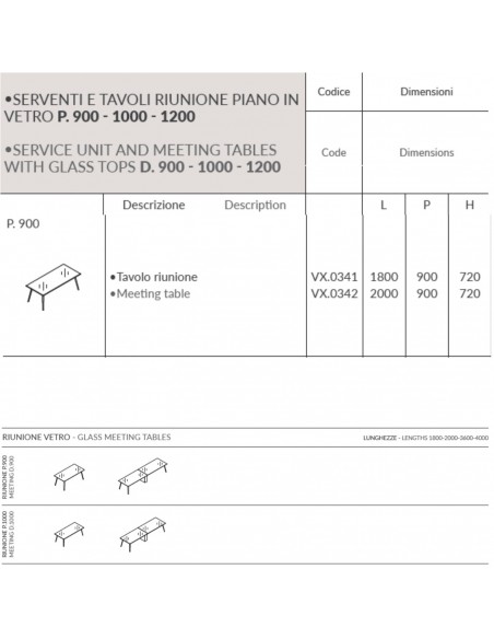VERTEX TAVOLO RIUNIONE piano in VETRO Seipo P. 900 - VX.0341 VX.0342 SCHEDA
