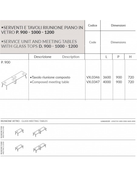 VERTEX TAVOLO RIUNIONE piano COMPOSTO 2 pezzi in VETRO Seipo P. 900 - VX.0346 VX.0347