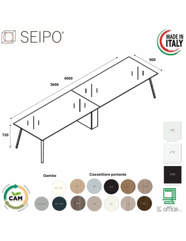 VERTEX TAVOLO RIUNIONE piano COMPOSTO 2 pezzi in VETRO Seipo P. 900 - VX.0346 VX.0347