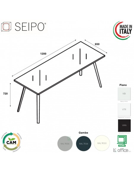 VERTEX scrivania piano in VETRO Seipo P. 650 - VX.0321