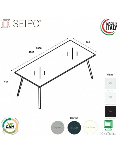 VERTEX TAVOLO RIUNIONE piano in VETRO Seipo P. 900 - VX.0341 VX.0342