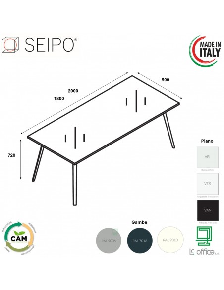 VERTEX TAVOLO RIUNIONE piano in VETRO Seipo P. 900 - VX.0341 VX.0342