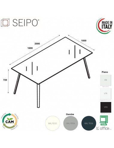 VERTEX scrivania piano in VETRO Seipo P. 1000 - VX.0301 VX.0302