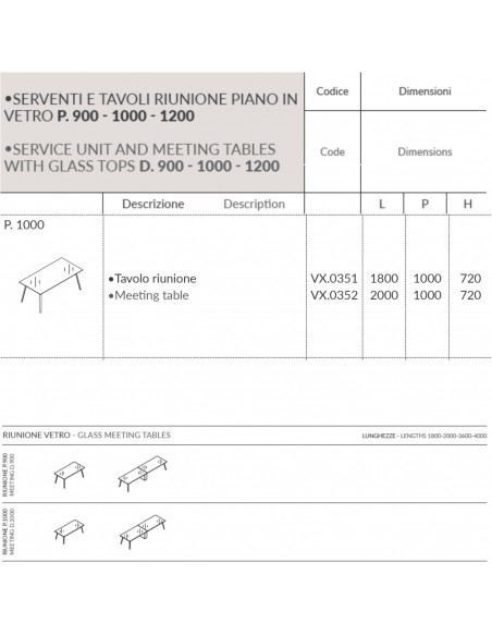 VERTEX TAVOLO RIUNIONE piano in VETRO Seipo P. 900 - VX.0351 VX.0352