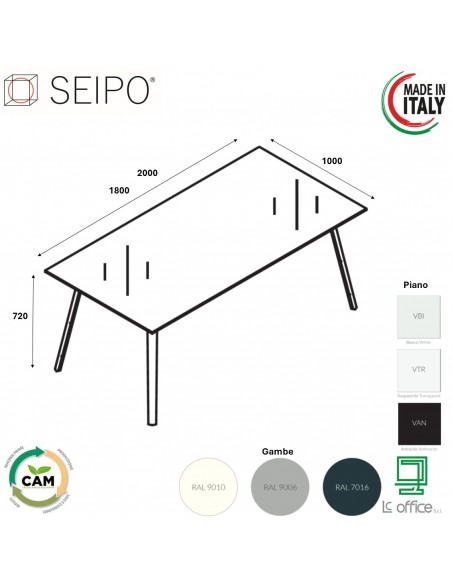 VERTEX TAVOLO RIUNIONE piano in VETRO Seipo P. 1000 - VX.0351 VX.0352