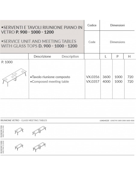 VERTEX TAVOLO RIUNIONE piano COMPOSTO 2 pezzi in VETRO Seipo P. 100 - VX.0356 VX.0357 scheda