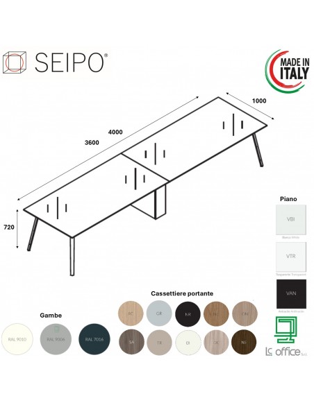 VERTEX TAVOLO RIUNIONE piano COMPOSTO 2 pezzi in VETRO Seipo P. 100 - VX.0356 VX.0357