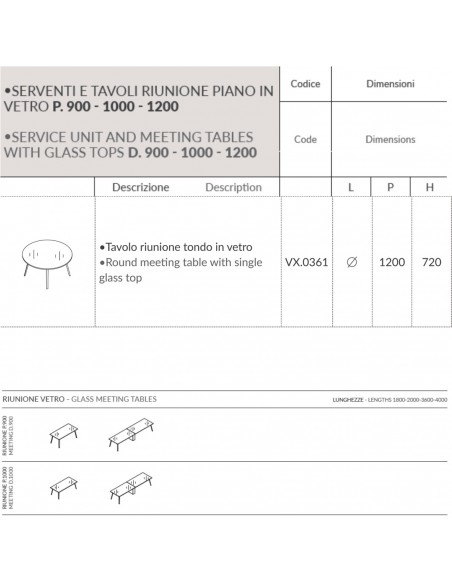 VERTEX scrivania piano in VETRO rotonda Seipo P. 1200 - VX.0361
