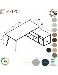 VERTEX scrivania piano in melaminico LINEARE con mobile portante Seipo - VX.0611 12 13 VX.0036 DX