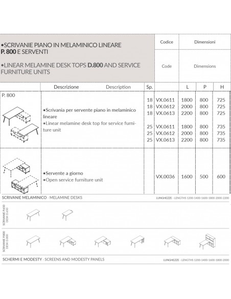 VERTEX scrivania piano in melaminico LINEARE con mobile portante Seipo - VX.0611 12 13 VX.0036 DX scheda