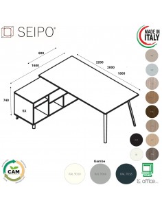 VERTEX scrivania piano in melaminico LINEARE con mobile portante Seipo - VX.0611 12 13 VX.0036 SX