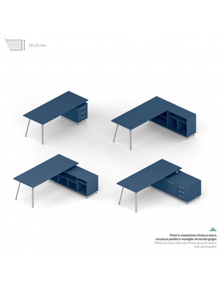 VERTEX scrivania piano in melaminico LINEARE con mobile portante Seipo - VX.0611 12 13 VX.0036 DX img