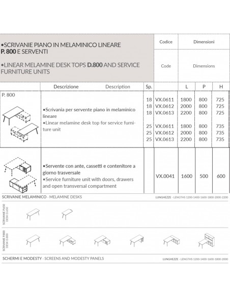 VERTEX scrivania piano in melaminico LINEARE con mobile portante Seipo - VX.0611 12 13 VX.0041 DX scheda