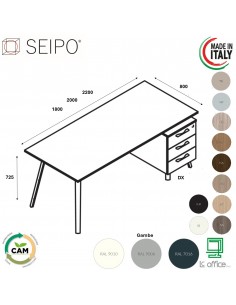 VERTEX scrivania piano in melaminico LINEARE con cassettiere portante Seipo P. 800 - VX.0616 17 18