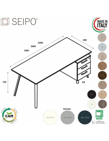 VERTEX scrivania piano in melaminico LINEARE con cassettiere portante Seipo P. 800 - VX.0616 17 18