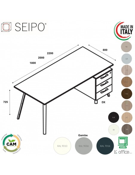 VERTEX scrivania piano in melaminico LINEARE con cassettiere portante Seipo P. 800 - VX.0616 17 18