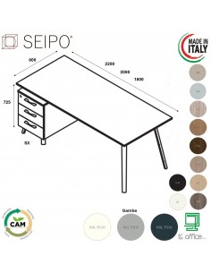 VERTEX scrivania piano in melaminico LINEARE con cassettiere portante Seipo P. 800 - VX.0616 17 18 SX