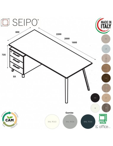 VERTEX scrivania piano in melaminico LINEARE con cassettiere portante Seipo P. 800 - VX.0616 17 18 SX