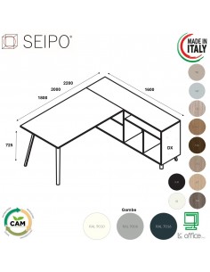 VERTEX scrivania piano in melaminico con mobile complanare a giorno Seipo - VX.0621 22 23