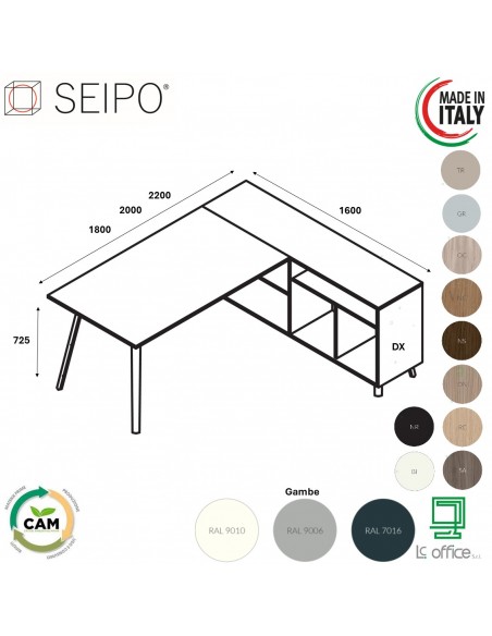 VERTEX scrivania piano in melaminico con mobile complanare a giorno Seipo - VX.0621 22 23