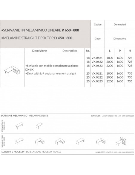 VERTEX scrivania piano in melaminico con mobile complanare a giorno Seipo - VX.0621 22 23 scheda