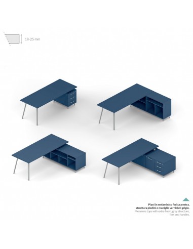 VERTEX scrivania piano in melaminico LINEARE con mobile portante Seipo - VX.0611 12 13 VX.0036 DX img