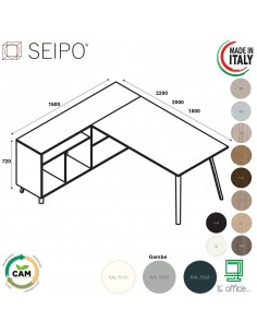 VERTEX scrivania piano in melaminico con mobile complanare a giorno Seipo - VX.0621 22 23 SX