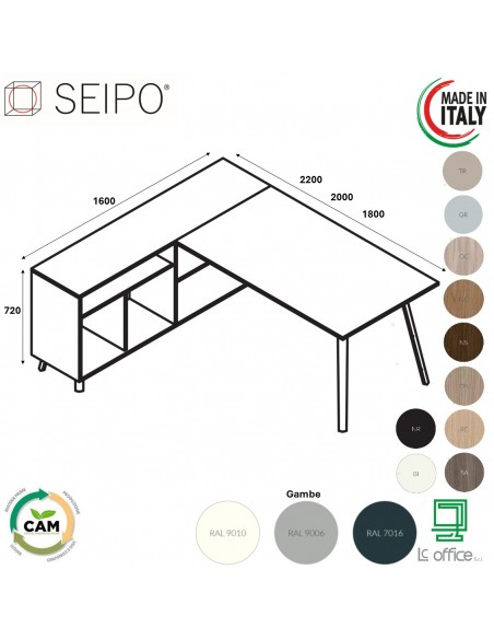 VERTEX scrivania piano in melaminico con mobile complanare a giorno Seipo - VX.0621 22 23 SX