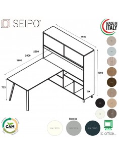 VERTEX scrivania piano in melaminico con mobile alto con ante scorrevoli Seipo - VX.0626 27 28 DX
