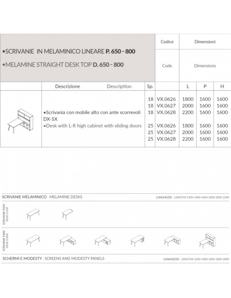 VERTEX scrivania piano in melaminico con mobile alto con ante scorrevoli Seipo - VX.0626 27 28 DX