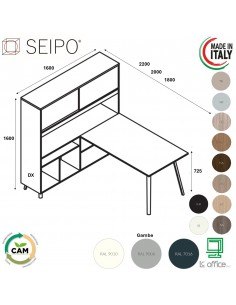 VERTEX scrivania piano in melaminico con mobile alto con ante scorrevoli Seipo - VX.0626 27 28 SX