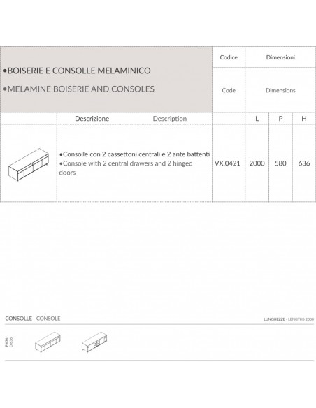 VERTEX Consolle con 2 cassettoni centrali e 2 ante battenti SEIPO - VX.0421 SCHEDA