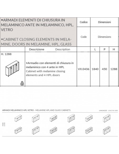 VERTEX Armadio medio con elementi di chiusura in melaminico con 4 ante in HPL SEIPO - VX.0431 scheda