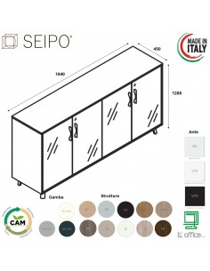 VERTEX Armadio basso con elementi di chiusura in melaminico con 4 ante in vetro SEIPO - VX.0441